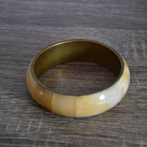 Vtg Thick Bone and Brass Bangle